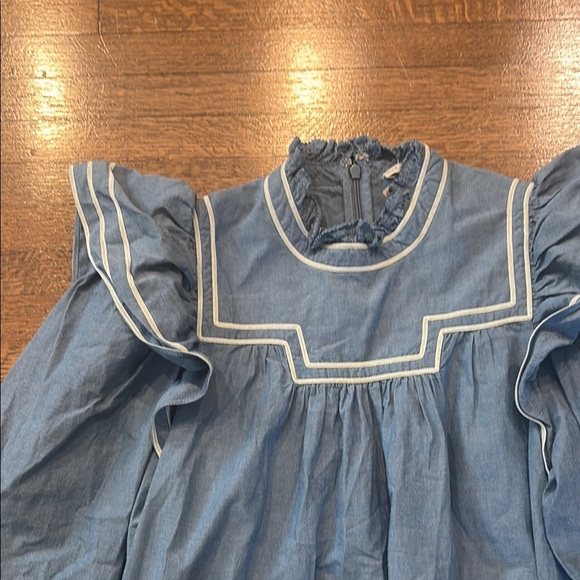 Ulla Johnson Ester Ruffled Cotton-Chambray Blouson
Sleeve Blouse Blue size 0 - Picture 2 of 9